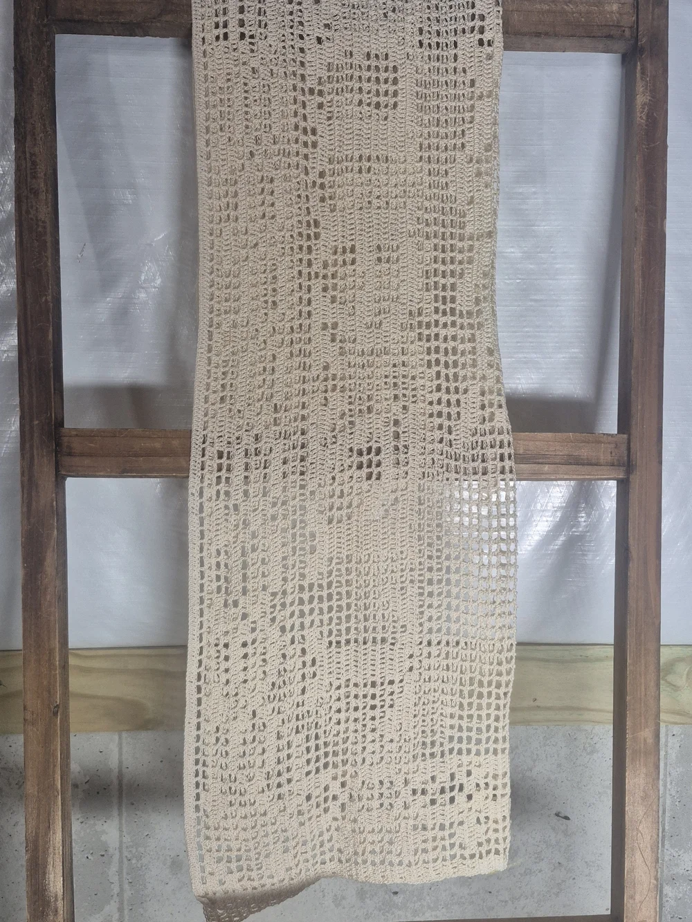 Handmade Beige Crochet Lace Table Runner Give Thanks